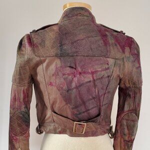Biker leather moto jacket red purple blue beige graffiti dyed motorcycle riding